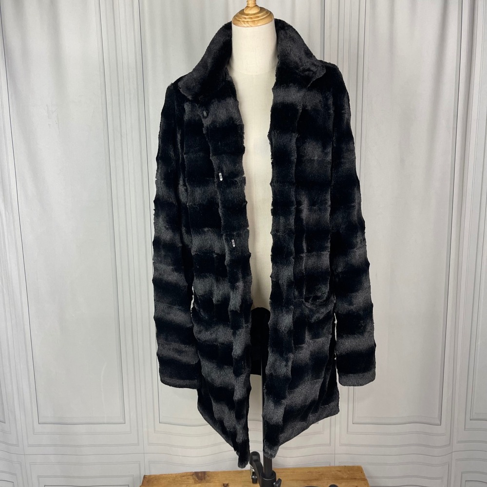 Dennis‎ by Dennis Basso - Faux Fur Coat - Stand Collar - Black - Midlength-Small